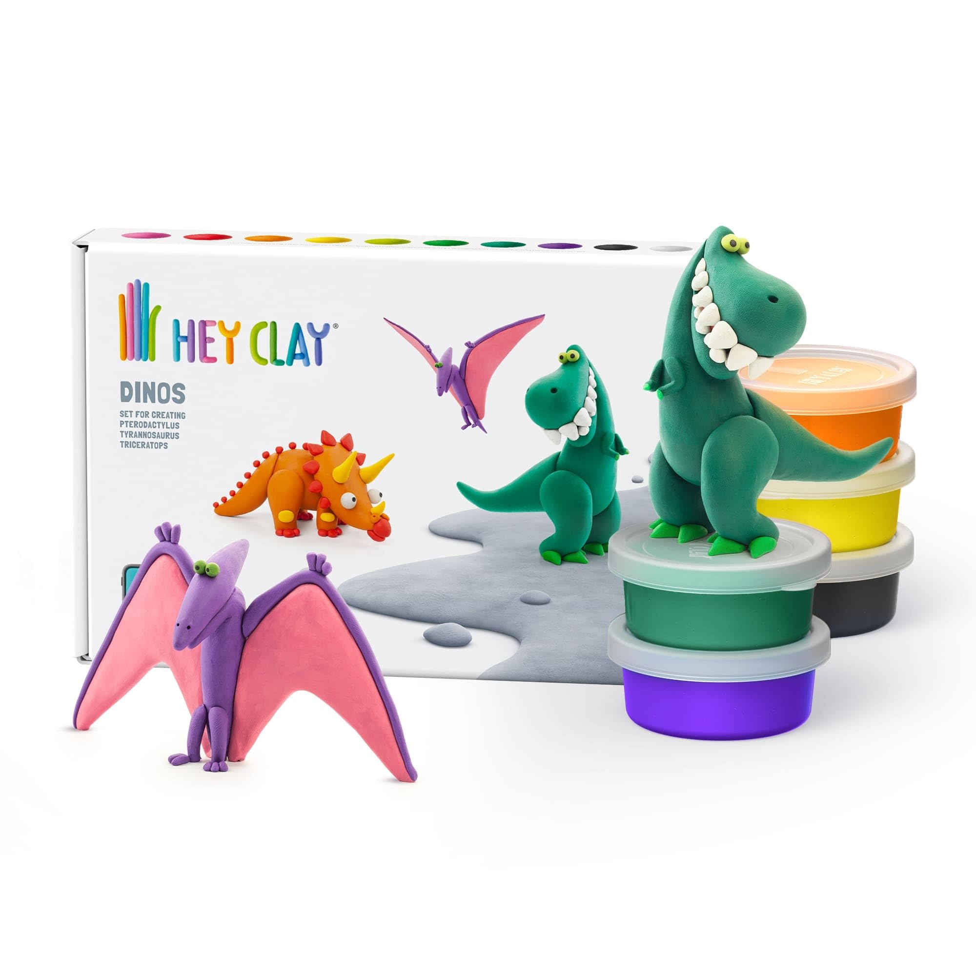 Hey Clay Dinos: Pterodaktylus, Triceratops, Tyrannosaurus Set